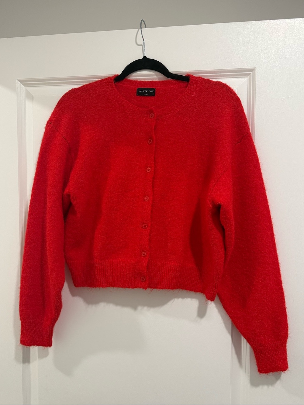 White Fox Knit Cardigan in Red